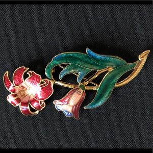 Vintage Cloisonné Lily Flower Brooch